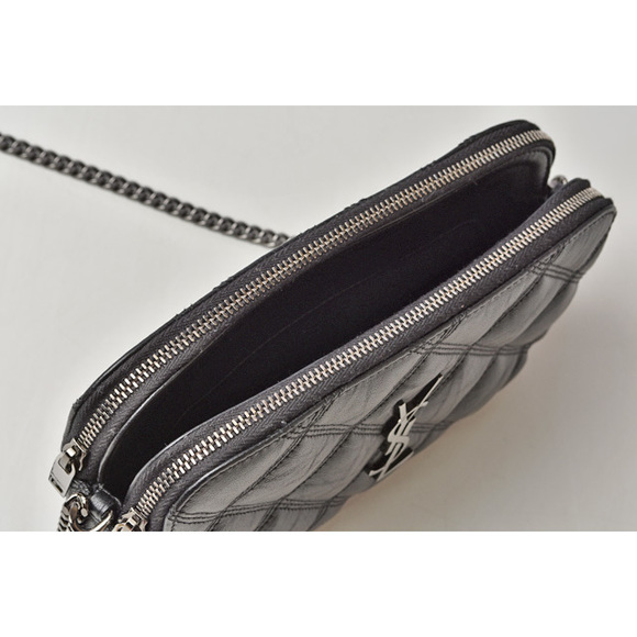 Saint Laurent Becky Double Zip Pouch Mini Bag Clutch Bag Leather Black YSL - Picture 6 of 7